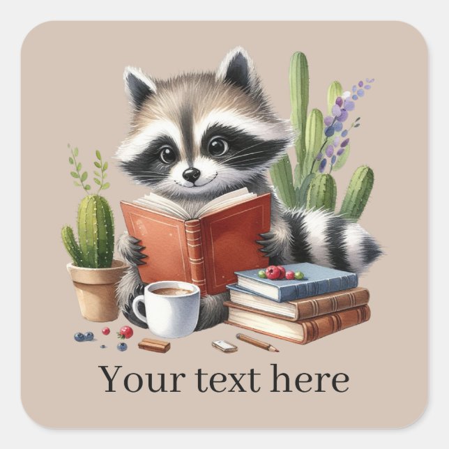 Cute racoon lovers add text square sticker (Front)