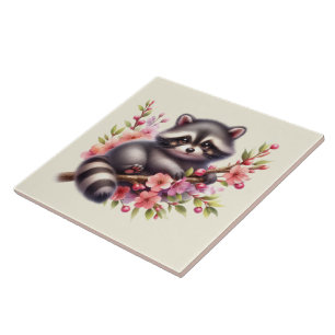 Cute racoon lovers Country animals Tile