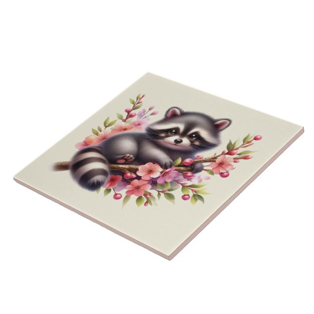 Cute racoon lovers Country animals Tile (Side)