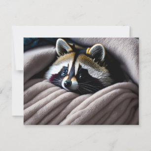 Cute Racoon nestled in a soft blanket Postcard