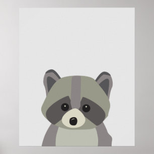 Cute Racoon Neutral Nursery Art Poster