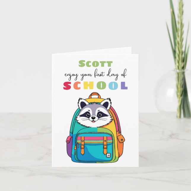  cute racoon New School Starter Card Son Daughter (Front)