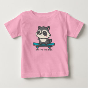 Cute Racoon on a Skateboard Personalised Text Baby T-Shirt