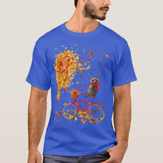 Cute Racoon On Bicycle In Fall Maple Leaf Autumn  T-Shirt