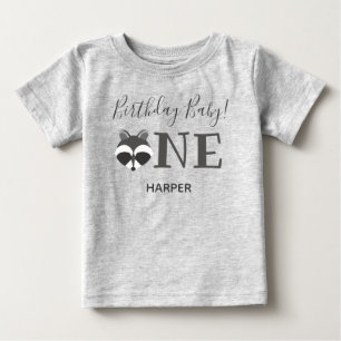 Cute Racoon One Name First Birthday Baby T-Shirt