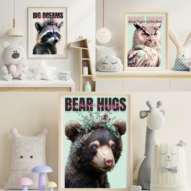Cute Racoon, Owl, and Bear Triptych Nursery (Creator Uploaded)