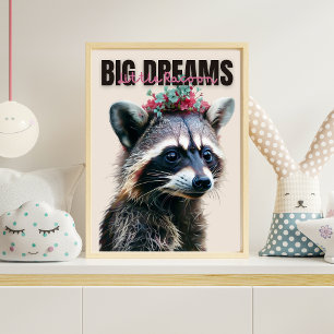 Cute Racoon, Owl, and Bear Triptych Nursery