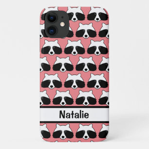 Cute racoon pattern coral pink personalised iPhone 11 case