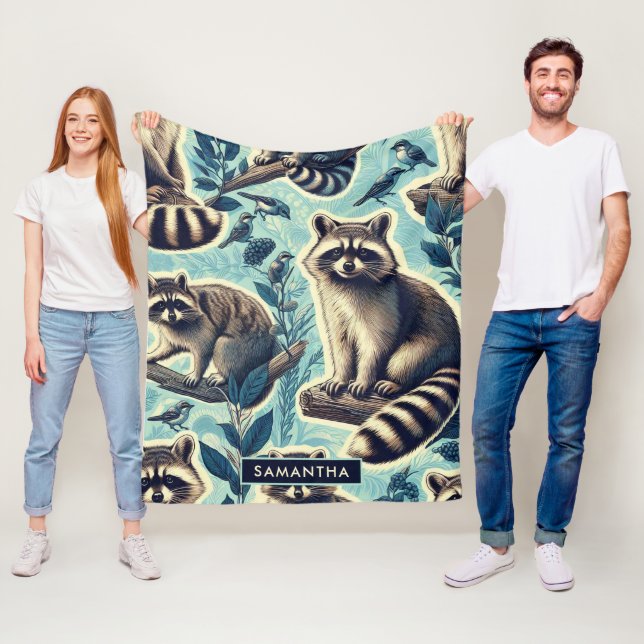 Cute Racoon Pattern Fleece Blanket (In Situ)
