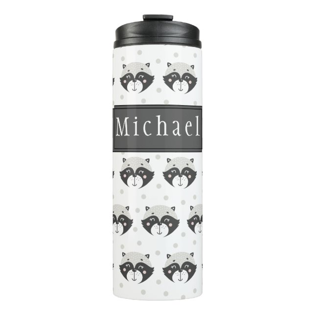 Cute Racoon Pattern Personalised Thermal Tumbler (Front)