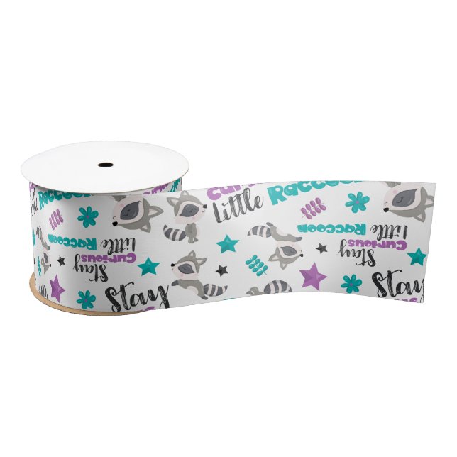 Cute Racoon Pattern Satin Ribbon (Spool)