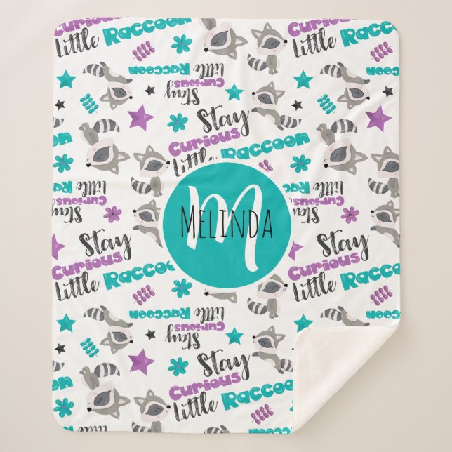 Cute Racoon Pattern Sherpa Blanket (Front)