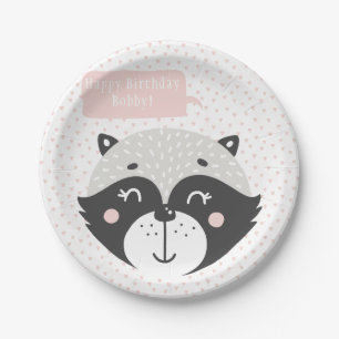 Cute Racoon   Personalised Birthday Paper Plates