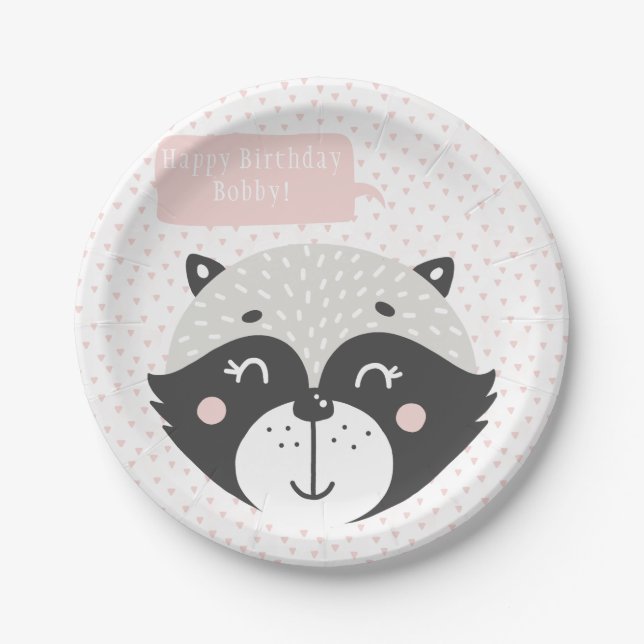 Cute Racoon | Personalised Birthday Paper Plates (Front)