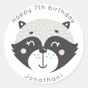 Cute Racoon   Personalised Birthday Stickers