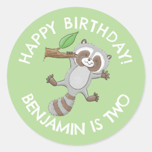 Cute racoon personalised cartoon birthday classic round sticker
