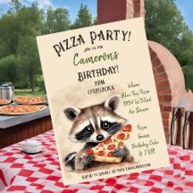 Cute Racoon Pizza Birthday Party
