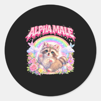 Cute racoon rainbow floral funny for men women classic round sticker