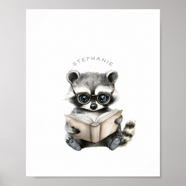 Cute Racoon Reading Poster Print (Front)