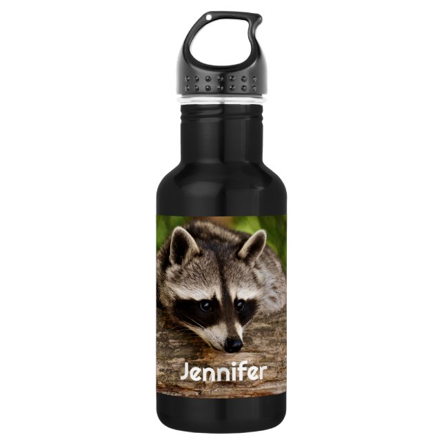 Cute Racoon Resting on a Log 532 Ml Water Bottle (Front)