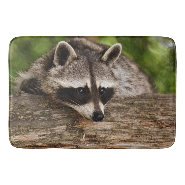 Cute Racoon Resting on a Log Bath Mat (Front)