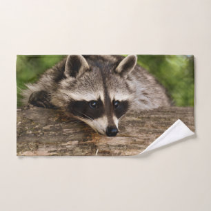 Cute Racoon Resting on a Log Bath Towel Set