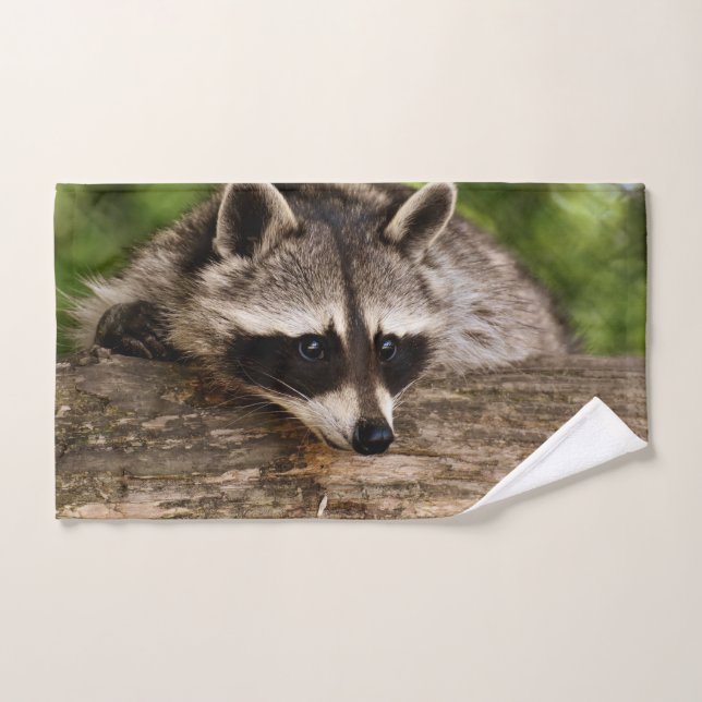 Cute Racoon Resting on a Log Bath Towel Set (Hand Towel)