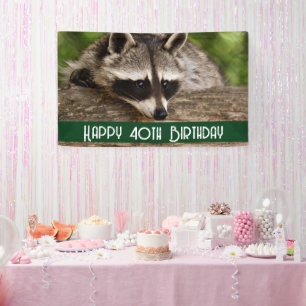 Cute Racoon Resting on a Log Birthday Banner