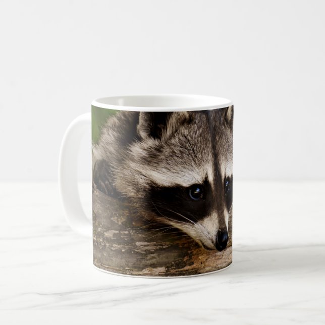 Cute Racoon Resting on a Log Coffee Mug (Front Left)