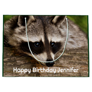 Cute Racoon Resting on a Log Large Gift Bag