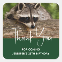 Cute Racoon Resting on a Log Thank You