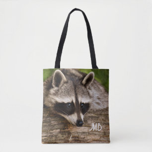 Cute Racoon Resting on a Log Tote Bag
