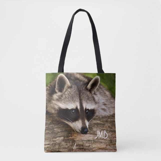 Cute Racoon Resting on a Log Tote Bag (Front)