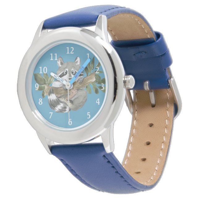 Cute Racoon Rustic Woodland Girls First Watch (Angled)