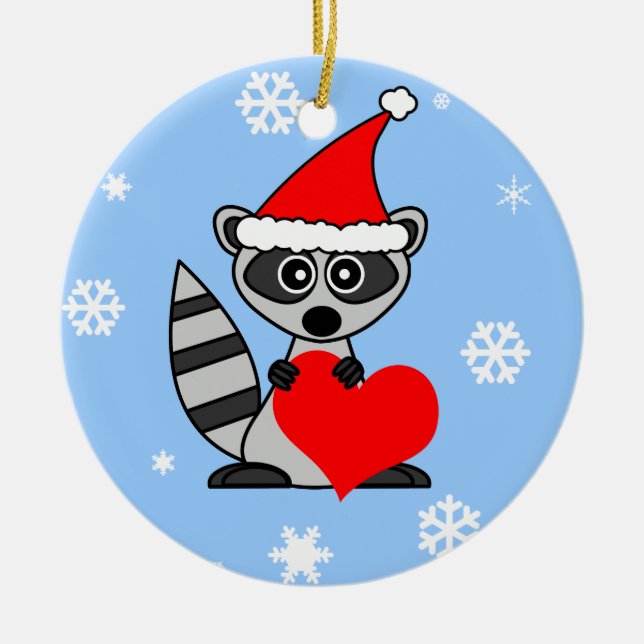 Cute Racoon Santa Hat Christmas Ornament (Front)