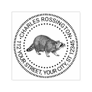 Cute Racoon SIde View Drawing Name Address Self-inking Stamp