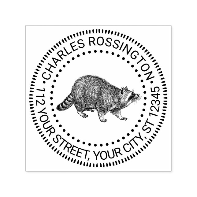 Cute Racoon SIde View Drawing Name Address Self-inking Stamp (Design)