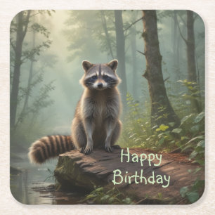 Cute Racoon Square Paper Coaster