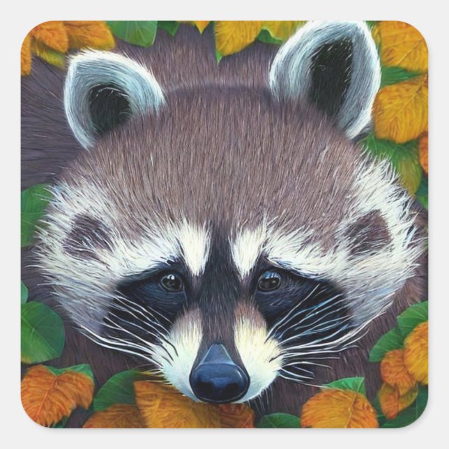 Cute Racoon Square Sticker (Front)