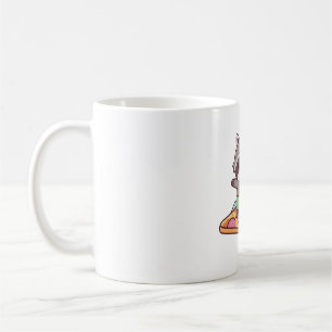 Cute Racoon Surfing On Giant Pizza Surfboard Funn Coffee Mug