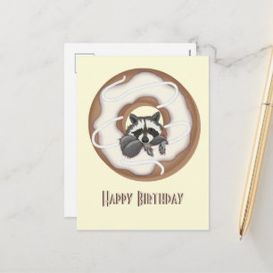 Cute Racoon Sweet Doughnut Happy Birthday Vanill Holiday Postcard