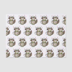 Cute Racoon Teacup Heart Floral Whimsical Tissue Paper