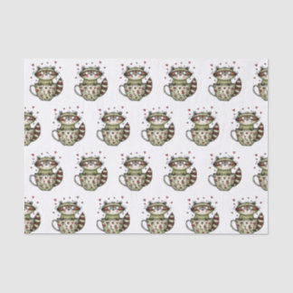 Cute Racoon Teacup Heart Floral Whimsical Tissue Paper