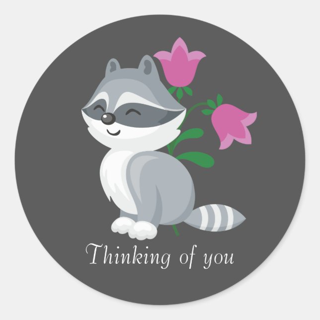 cute racoon thinking of you classic round sticker (Front)