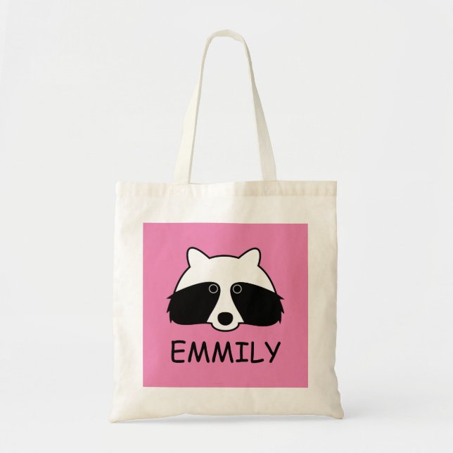 Cute racoon tote bag personalised for kids (Front)