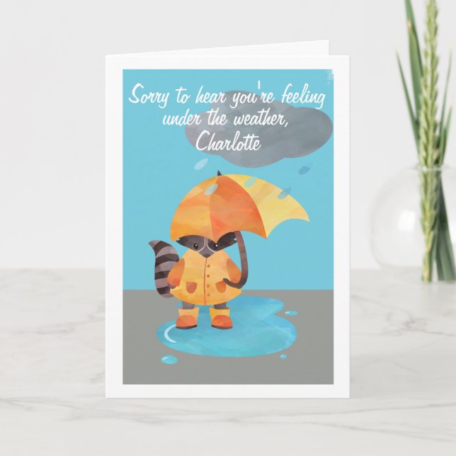 Cute Racoon Under The Weather Personalised Name Card (Front)