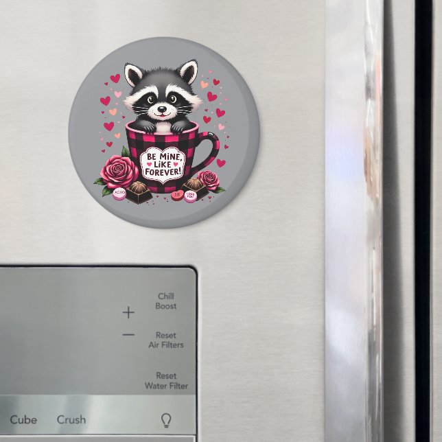 Cute Racoon Valentine Buffalo Plaid Aesthetic Magnet (In Situ (Fridge))