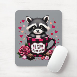 Cute Racoon Valentine Buffalo Plaid Aesthetic Mouse Mat