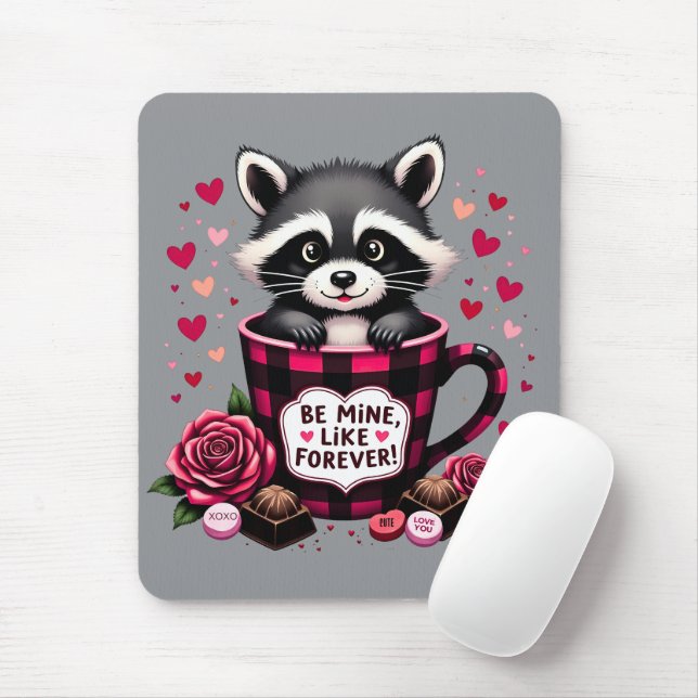 Cute Racoon Valentine Buffalo Plaid Aesthetic Mouse Mat (With Mouse)
