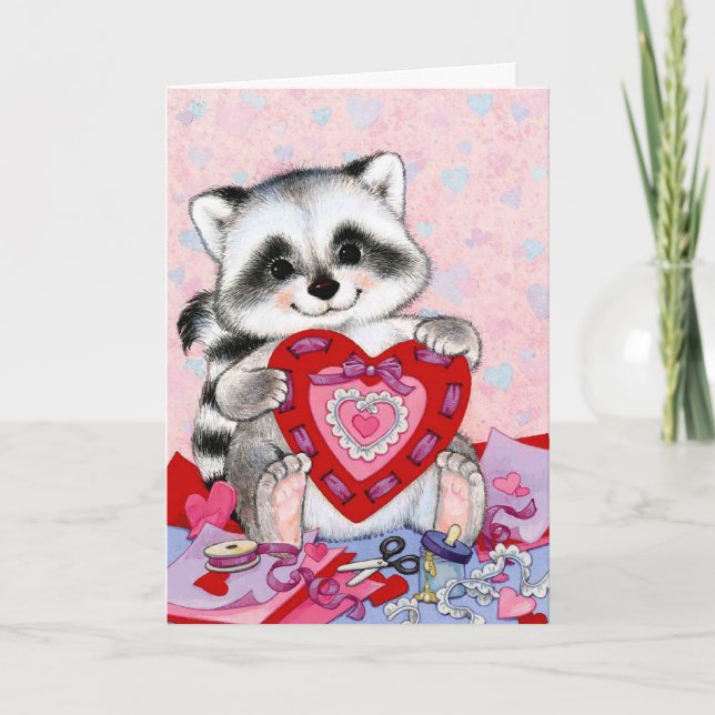 Cute racoon Valentines day customisable card (Front)